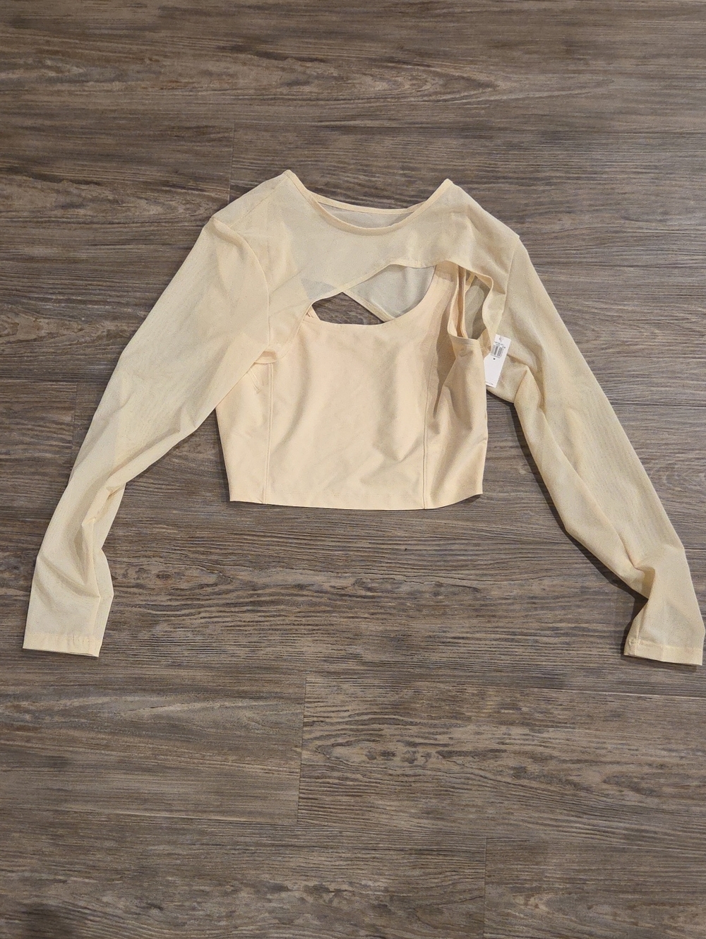 Old Navy Cream Long-Sleeve Layered Crop Top with Front Cutout